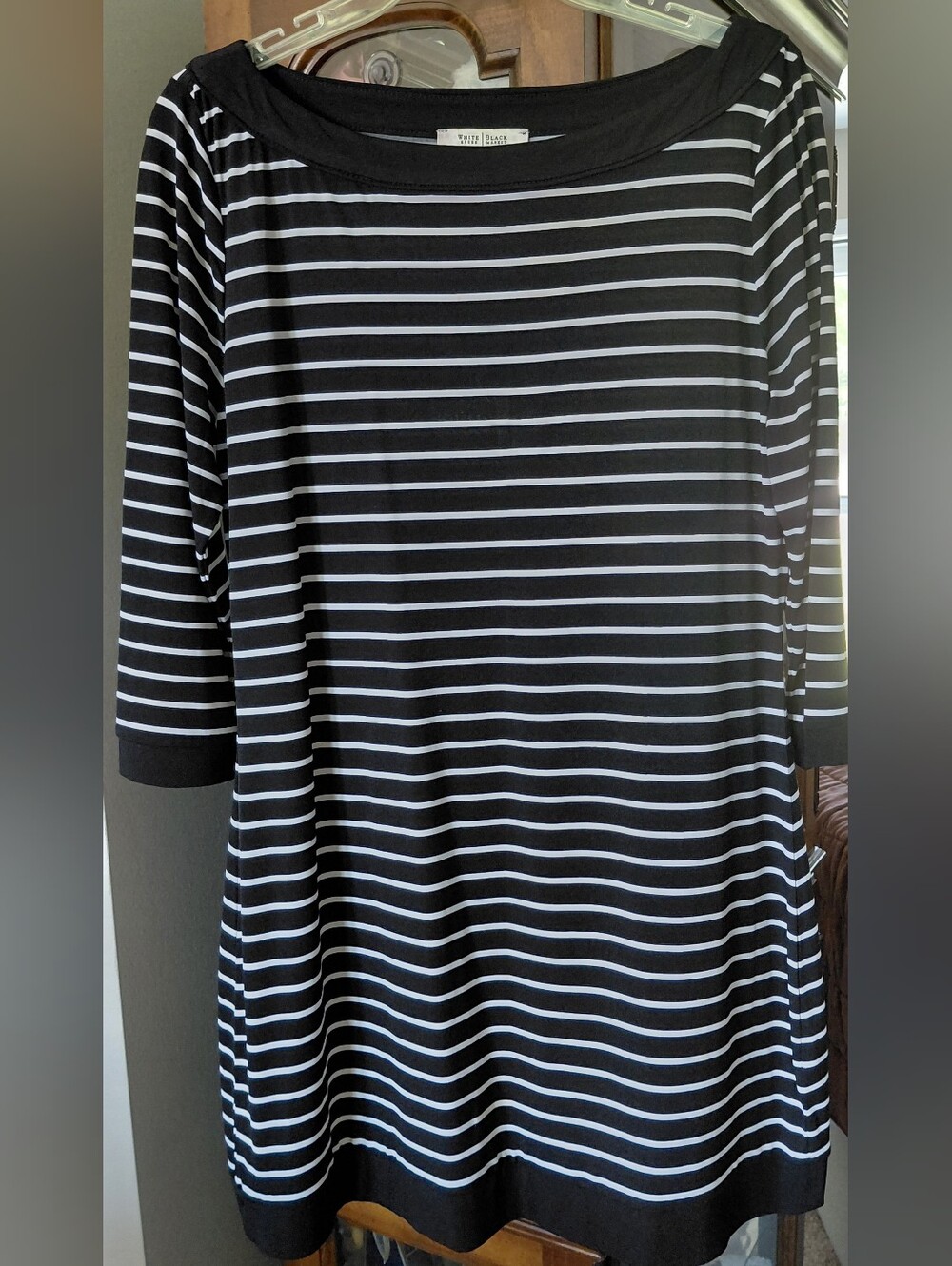 White House Black Market Black and White Striped Boatneck Dress